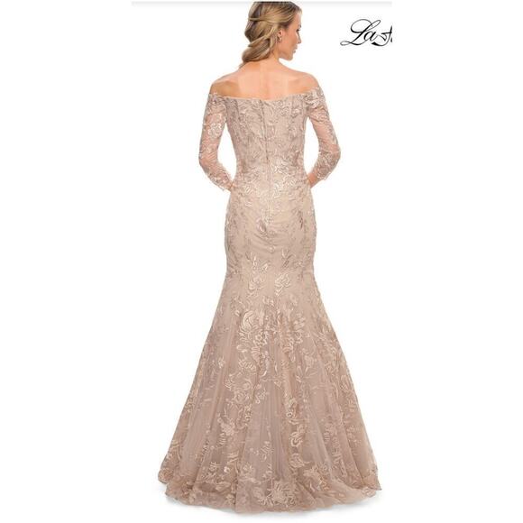 La Femme Gown Womens 10 Embroidered Off Shoulder Bridal Romantic Wedding Royal - Picture 2 of 14